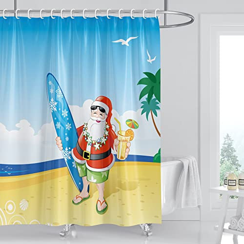 Tenda da doccia natalizia per il bagno, con scritta Merry Christmas, set di tende da doccia con Babbo Natale, decorazione per il bagno, in tessuto impermeabile con 12 ganci, 183 x 183 cm