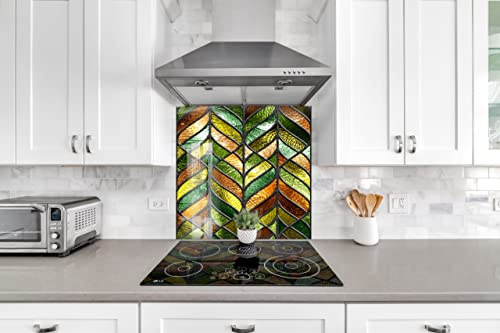 Myphotostation Green Stained Tempered Glass Backsplash 28Wx18H'' Green Splashback for Kitchen Decor Bathroom Wall Protector Stove Backsplash Panel Tile Glass Splashback