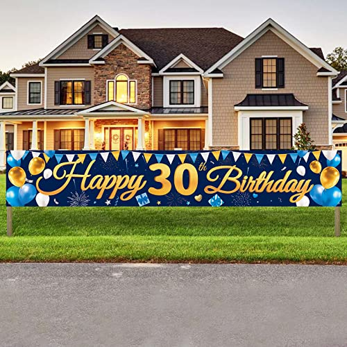 Banner 30 Geburtstag Mann Blau Gold, Happy 30th Birthday Banner Deko, Alles Gute zum 30. Geburtstag Banner, 300x50cm Extra Lange Hof Zeichen Poster Hintergrund für 30 Jahre Geburtstag Party Dekoration
