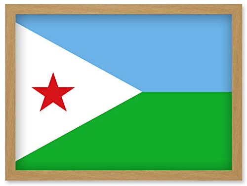 Artery8 Djibouti National Flag Patriotic Vexillology World Flags Country Region Poster Artwork Framed Wall Art Print A4