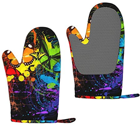 Graffiti Schmetterling Silikon Isolierte und Verbrühungssichere Handschuhe Küche Wasserdicht und Anti-Rutsch Ofenhandschuhe Grillhandschuhe
