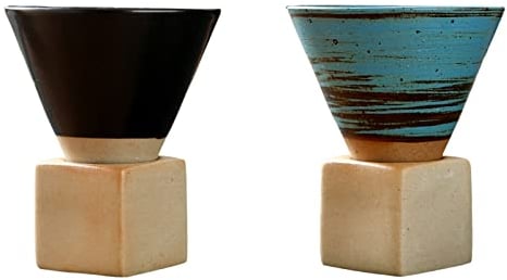 RWUDV Coarse Pottery Espresso Cups with Base 6 OZ Handcrafted Creative Triangular Cone Shape Porcelain Mug Coffee Mugs for Cappuccino, Ceramic Tea Cup for Coffee Cappuccino Tea Sake Milkshake Yogurt
