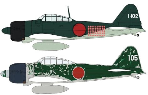 Hasegawa 2437 1/72 Mitsubishi A6M2b/A6m3 Zero Fighter, 2 Kits Model Kit, Multicoloured