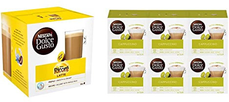 Nescafé Dolce Gusto Ricoré Latte - Café - 96 Capsules (Pack de 6 boîtes x 16) & Cappuccino - Café Gourmand - 96 Capsules (Pack de 6 boîtes x 16)