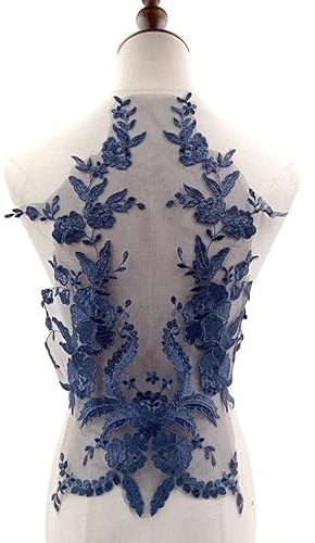 SYSUII Spitzenkragen Einsatzkragen Ausschnitt Spitze, Blumen Spitze Kragen Applikation Patch Spitzemotiv Applique Patches Bestickter Aufnäher zum Nähen Stoff Kleid Dekoration Kostüm Zubehör,Navy Blau