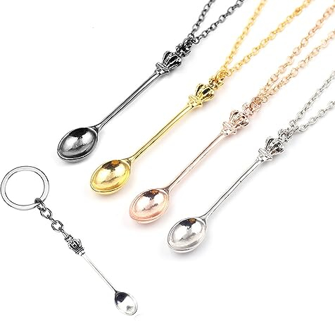 TAFACE Set di 4 Collane a Cucchiaio Con Portachiavi, Mini Ciondolo Nascosto, Per Ballo e Festa (Oro, Argento, Oro Rosa, Nero), Circonferenza 60