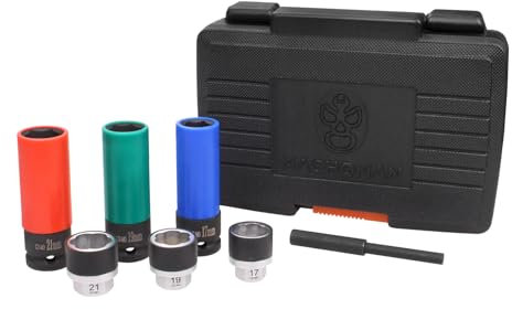 MACHOMAN BES407 7-teiliges Radmutter-Set – Schlagnüsse 17/19/21 mm mit Auszieher – Kompatibel mit 1/2 Zoll Schlagschrauber