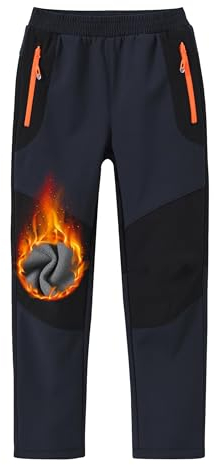 MoFiz Softshellhose Kinder Skihose Thermohose Arbeitshose Mädchen Weich Atmungsaktiv mit Tasche Grau M