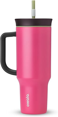 Owala Stainless Steel Triple Layer Insulated Travel Tumbler with Spill Resistant Lid, Straw, and Carry Handle, BPA Free, 40 oz, Green (Brave Adventures)