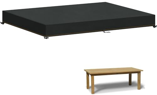 HEIMUNI Abdeckung Gartentisch Abdeckplane Gartentisch Wasserdicht Tischplatte Abdeckung Wetterfest Abdeckhaube Gartenmöbel Tischplatte Schutzhülle Winterfest, UV-Beständiges 220x130x15cm