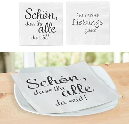 KAMACA Servietten Papierservietten Spruch „Für meine Lieblingsgäste und „Schön, dass ihr alle da seid stillvolle Tischdeko Feier Fest Weihnachten (80 Servietten Gäste + Schön)