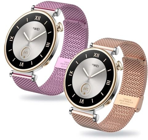 KUWAI 2 Stück Armbänder für Huawei Watch GT4 41mm, Rostfreier Stahl Magnetisches Armband für Männer und Frauen (F)