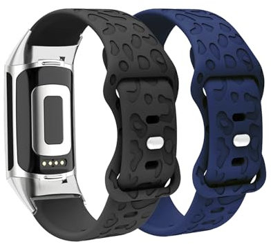 LXURY 2 Stück Silikon Armbänder für Fitbit Charge 3/ Charge 4 Armband, Weiches Leoparden Gravierte Sport Ersatzarmbänder Kompatibel mit Fitbit Charge 3/ Charge 4 Uhrenarmband für Damen und Herren (6)