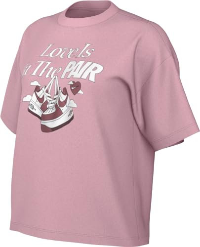 Nike W NSW T-Shirt Oc 1 Boxy Vday Haut, Rose Moyen/Blanc/Adobe, s Femmes
