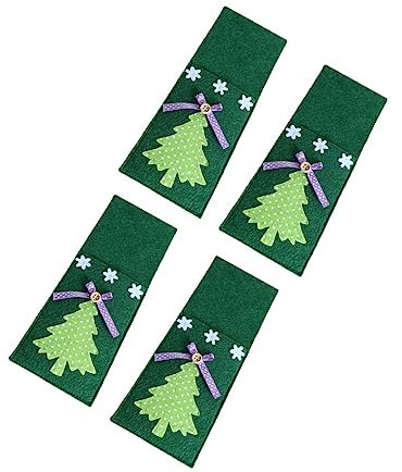susiodeu 4 Pieces/Set Christmas Tree Tableware Holder Bag Cutlery Storage Pouch Chopstick Organizer Fork Pocket Holiday Party, Green