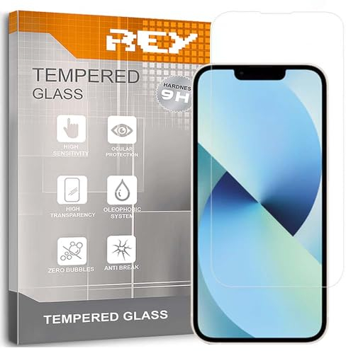 REY 2X Protector de Pantalla para iPhone 13 (6,1) - iPhone 13 Pro (6,1) - iPhone 14 (6,1) - iPhone 14 Pro (6,1), Cristal Vidrio Templado Premium