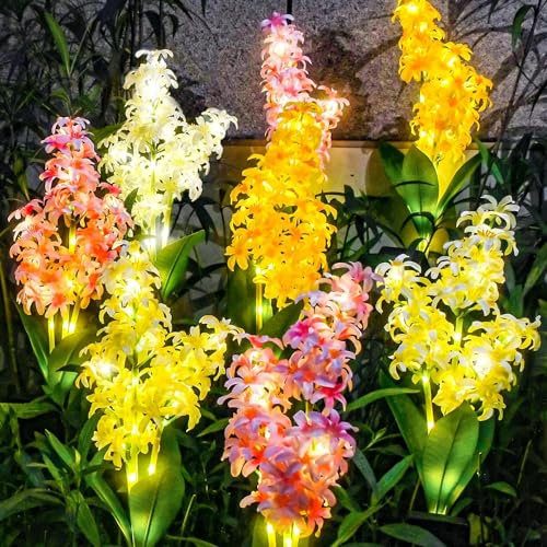 DooYard Luces solares para exteriores, luces solares de flores de jacinto con tallos brillantes, luces solares de jardín al aire libre para decoración de jardín, decoración de patio y regalo para