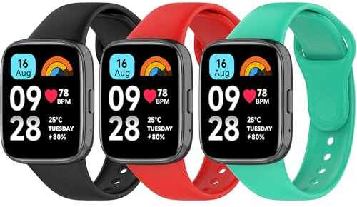 Wanme Cinturino per Xiaomi Redmi Watch 3 Active, cinturino da uomo e donna, in morbido silicone, impermeabile, sportivo, cinturino di ricambio per Redmi Watch 3 Active, nero/verde chiaro/rosso