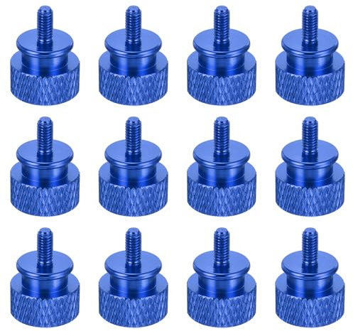sourcing map 12pcs M3x6mm Knurled Thumb Screw Computer Case Threaded Hand Tighten Screws Aluminum Alloy for PC Case, Dark Blue