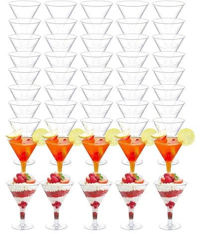 Perla, 96 Bicchieri da Martini in Plastica, Bicchiere Martini Trasparente, Calice Martini 210 ml Riutilizzabile, Bicchieri per Dessert per Compleanni, Matrimoni, Buffet