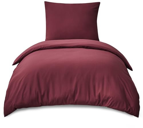 RUIKASI Bettwäsche 155x220 Rot 2teilig - Burgundy Mikrofaser Bettwäsche-Sets Oeko-TEX, Bettbezüge 155 x 220cm + Kissenbezüge 80x80cm mit Reißverschluss, Weich und Bügelfrei