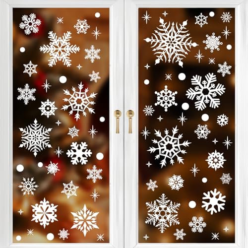 Pegatinas Navidad para Ventanas y Cristales - 155 Piezas Copos de Nieve Decoración Escaparates Vinilos - Reutilizable para Puertas Adornos Casa Interior
