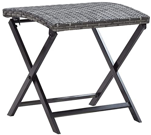 Somanki Klapphocker, Hocker Garten, Hocker Outdoor, Kleiner Hocker, Gartenmöbel, Fußhocker Outdoor, Balkon Hocker, Poly Rattan Grau