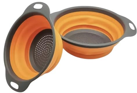Hemasa 2 cestas de drenaje plegables de silicona para frutas y verduras, colador plegable, escurridor plegable para almacenamiento de cocina (naranja)