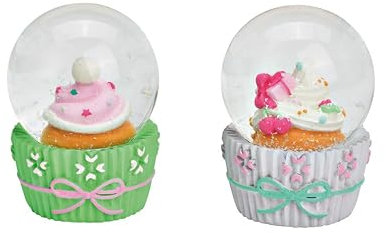 2 Stück Schneekugel Muffin Cupcake Pastell (rosa-grün) 4x6x4 cm - Deko Gastgeschenk Geburtstag