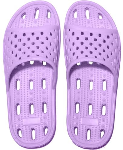 Badeschlappen Damen Herren rutschfeste Badelatschen Schnell Trocknende Duschhausschuhe Badeschuhe Sommersandalen Unisex Lila 38 EU Weit