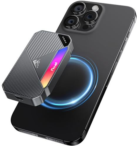 Fikwot FP107 Disque SSD externe portable magnétique 4 To, 2050 Mo/s USB 3.2 Gen 2x2 avec éclairage RGB, stockage vidéo 4K, disques SSD externes pour iPhone 15/16, Android/PC/Mac, PS5/PS4 (Pro) etc.