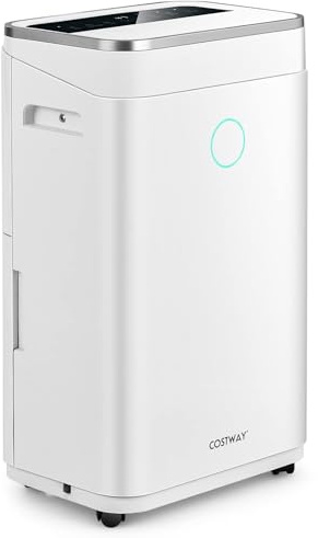 COSTWAY Deshumidificador 25L/Día, Depósito 6,5 L, hasta 30㎡, Temporizador 24 Horas, Pantalla LED, Depósito Extraíble y Desagüe Automático o Manual,Seca Ropa, Dry Compact 3 Modos