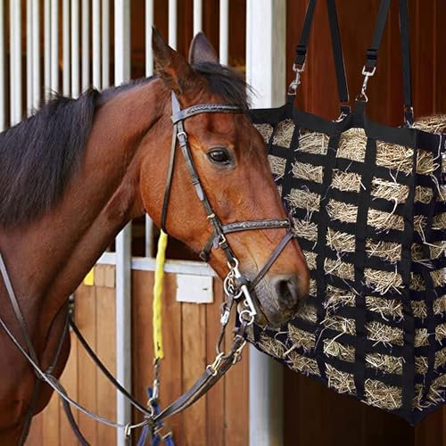 Darryy Heutasche Pferd Groß, 57 * 50 * 20CM Heunetz Groß Doppelseitiges Polyestergewebe, Heuraufe Pferd, Futtertasche Pferd, Futtersack Pferd, Reißfest, für Ställe, Pferdehöfe, Pferdeanhänger