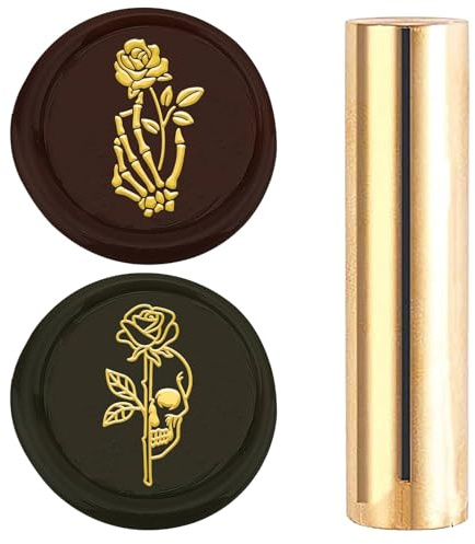 craspire Cachet de Cire en Forme de Tête de Mort Squelette Mains Rose 15mm Mini Double Face Gothique Laiton Colonne Dorée Vintage Rétro pour Halloween Mariage Invitations Cartes Décoration