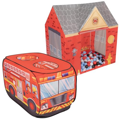 Selonis Feuerwehrauto Zelt Und Feuerwache Zelt Spielhaus 300 Bälle Für Kinder Spielzelt Set Faltbar Pop Up Indoor Outdoor Rollenspiel Geschenk Für Jungen Mädchen