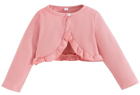 Adixun Cardigan da ragazza a maniche lunghe lavorato a maglia, con bottoni, tinta unita, coprispalle Beolero, per bambini da 2 a 8 anni, rosa, 2-3 Anni