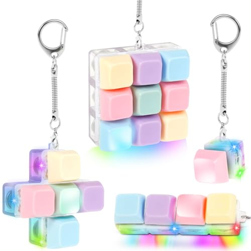 Eyoulife Tastatur Spielzeug für Erwachsene Mechanischer Tastaturklang, Tastatur Schlüsselanhänger mit LED Licht Satte Farben Macarons Clicker Dekompression Zeitersparnis