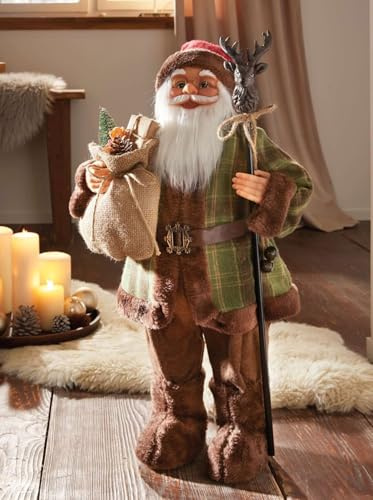 Dekoleidenschaft Dekofigur Santa mit Stab Weihnachtsmann 60 cm hoch, Nikolaus, Santa Claus Figur, Weihnachtsdeko