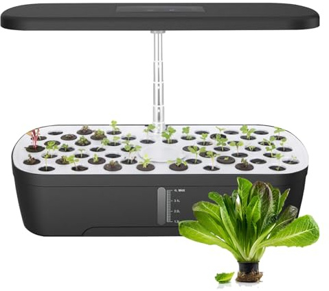 TECKZOON Sistema Idroponico per Germogli 52 Posti, Lampada LED Full Spectrum 24 W, Serbatoio 4 L con Timer Automatico e Irrigazione Intelligente per Fiori, Ortaggi e Piantine