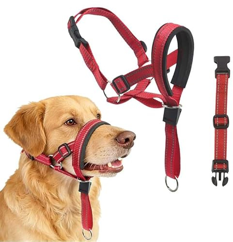 LUFFLOK Dog Head Collar Adjustable Reflective Head Collar for Dogs | Head Harness with Soft Padded for Dogs to Anti Pulling , Anti-bite Headcollars Gentle Leader for Dog Muzzle (Red, XL)
