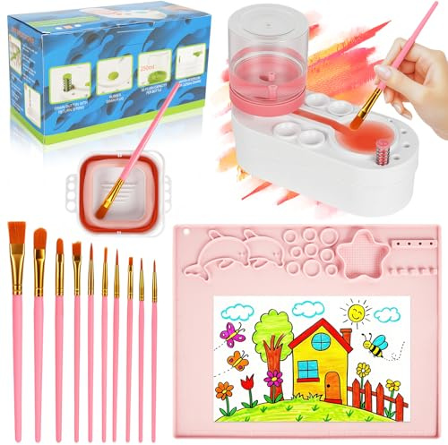 Silicone Craft Mat Set,Paint Brush Rinser,Paint Brush Cleaner Tool | with 10 Brushes Pen and Washing Bucket,Tool for Acrylic Painting and DIY Crafts