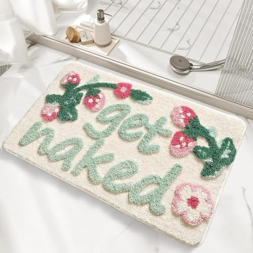 Justup Blumen Badezimmerteppich, 50x80 cm Weiche Antirutsch Badematte | Saugfähiger Rutschfeste Badematte mit Blumenmotiven, Maschinenwaschbar, Fußmatte für Badezimmer, Duschraum, Schlafzimmer