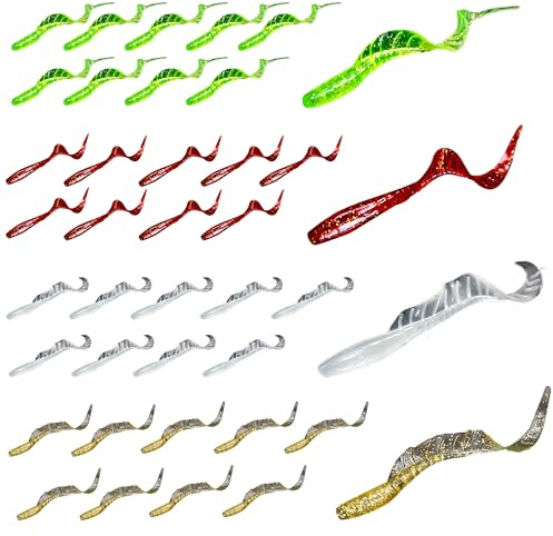 YJFY 40 Stück Gummifische Angelköder für Forelle Zander Barsch Leuchtender Gummiköder Angelköder für Süß Salzwasser Angeln Softbait Big Roll Tail Fischköder