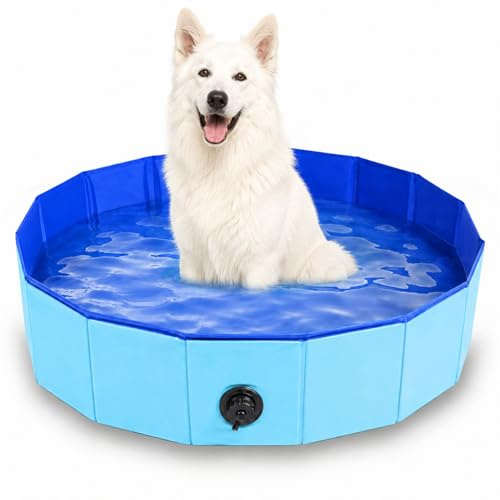 Hundepool Faltbar,Faltbarer Pool mit Ablassventil,Robustes Planschbecken Pool,Planschbecken für Haustiere,Swimmingpool Hundebadewanne Faltbarer für Hunde und Katzen,120×30 cm, 1 Stück