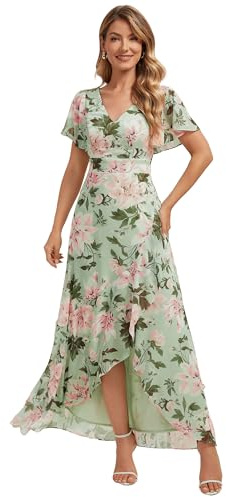 Ever-Pretty Women's V-Neck Maxi Wedding Guest Dress High-Low Hem Floral Print Summer Holiday Events 02758