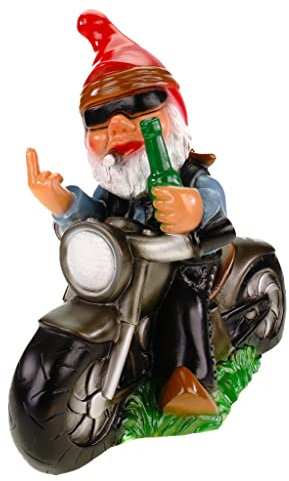Rakso Oskar Schneider GmbH & Co. KG Gartenzwerg Rocker auf Motorrad bruchfestem PVC Zwerg - Made in Germany Figur,Mehrfarbig