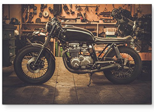Paul Sinus Art Leinwandbilder | Bilder Leinwand 120x80cm Cafe Racer Motorrad in Garage