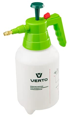 Gartenspritze 1,5 L VERTO Handdrucksprüher mit einem Fassungsvermögen von 1.5 Litern, Druck von 2 bis 2,5 bar, ergonomischer Griff, Feststellknopf, verstellbare Messingdüse, Skala zum Abmessen