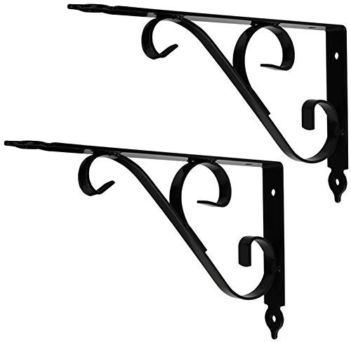 2 Pezzi Staffe Staffa per Mensola,Staffa per Mensola in Ghisa, Riccamente Ornata,Reggimensola Ferro Battuto,con Viti,Tubo di Espansione in Nylon,per Casa,Bagno,Soggiorno,Libreria(black400x255mm)
