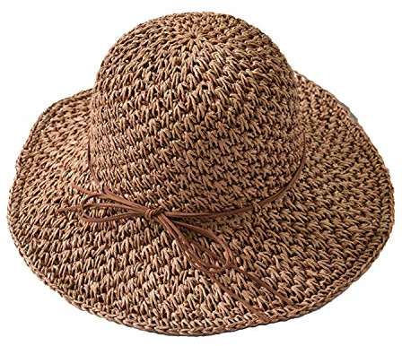 Womens Sun Straw Hat Ladies Foldable Straw Hat Summer Wide Brim Travel Beach Cap Packable UPF50 UV Protection Comfortable Breathable Sun Visor Cap with Bowknot Adjustable Strap for Outdoor Activities